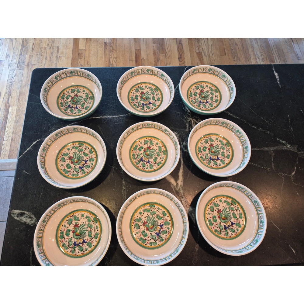 Le Cadeaux Rooster Cereal Bowls Set of 9 7.5" Melamine Retired French Country